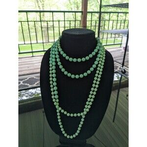 Premier Designs Graduated Bead Necklace Womens Mint Green Blue 88" Long Knotted